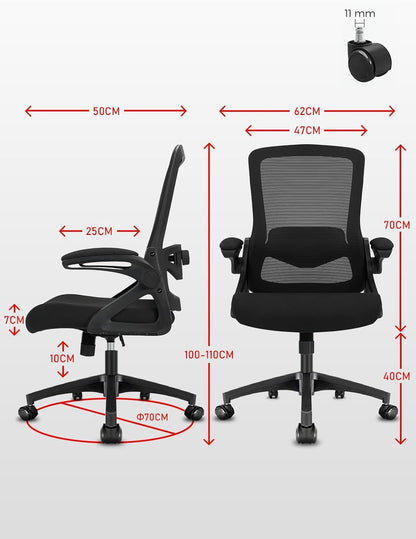 Ergonomic Office Chair with Lumbar Support & Flip-Up Arms – Adjustable Height