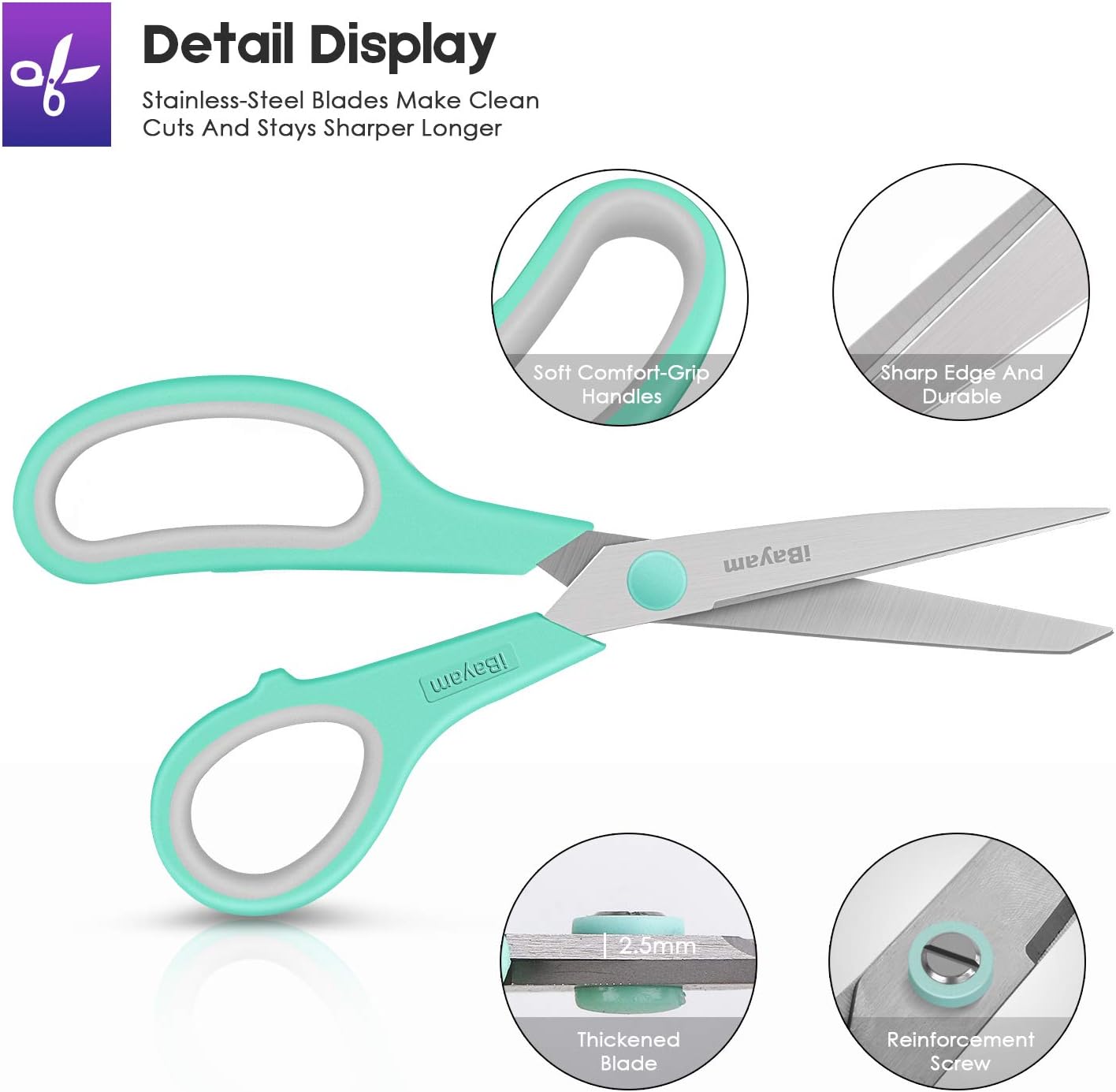 8'' Multipurpose Scissors 3-Pack – Sharp, Heavy Duty for Home, Office, School & Sewing