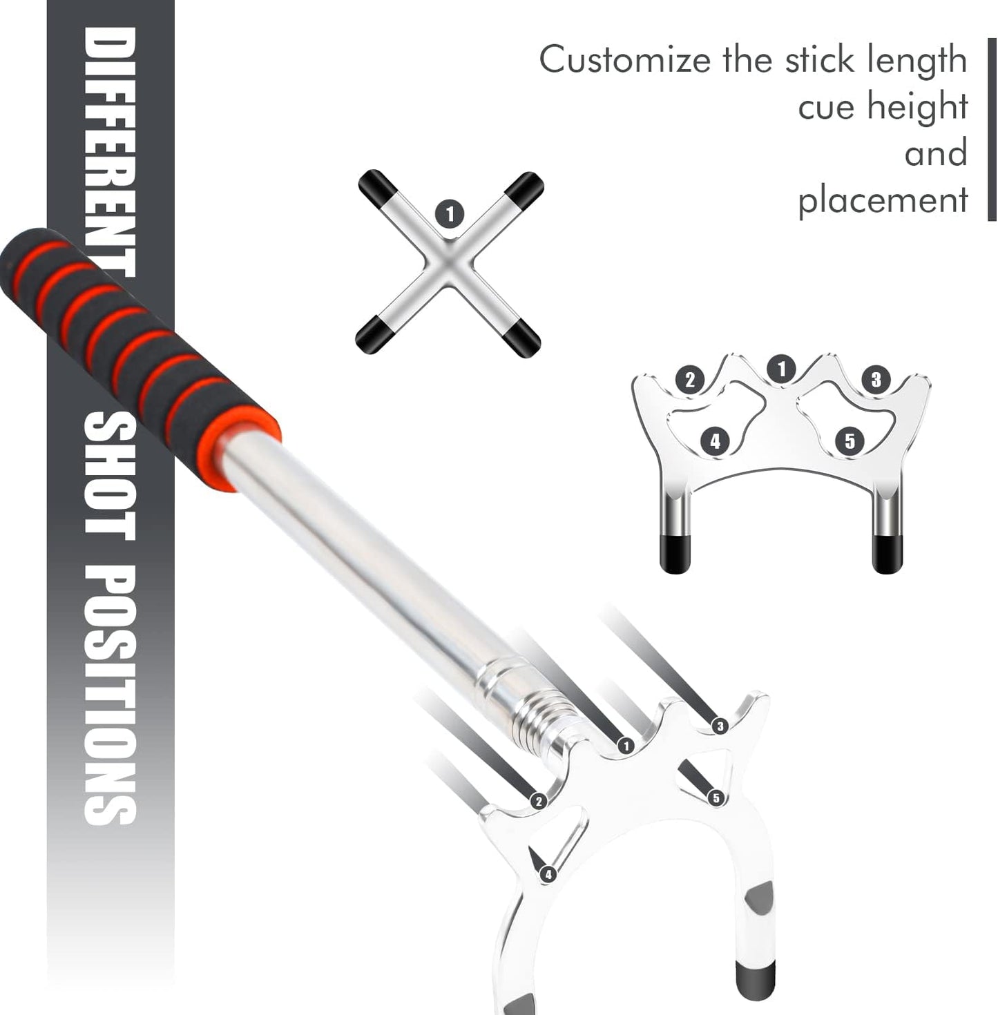 TIHOOK 4 Pcs Billards Cue Stick Bridge, Retractable Billiards Cue with 3 Pcs Removable Brass Bridge Head, Snooker Pool Cue Accessories, Pool Table Accessories for Pool Table (Silver)