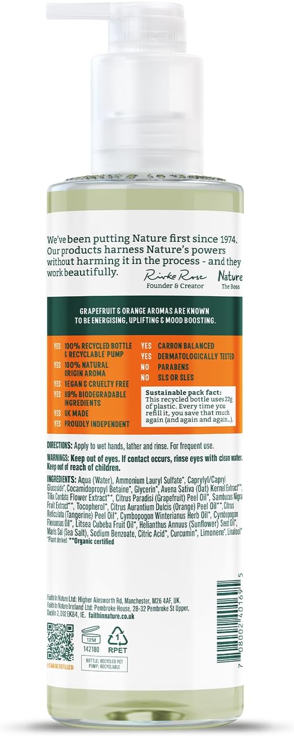 Faith In Nature Natural Grapefruit and Orange Liquid Hand Wash, Energising, Vegan and Cruelty Free, No SLS or Parabens, 400 ml