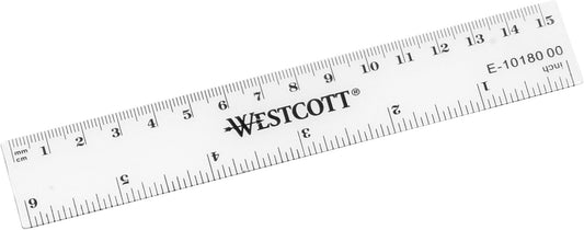 Westcott 6/12-Inch Clear Plastic Ruler – Durable, Lightweight, Easy-to-Read Measurements