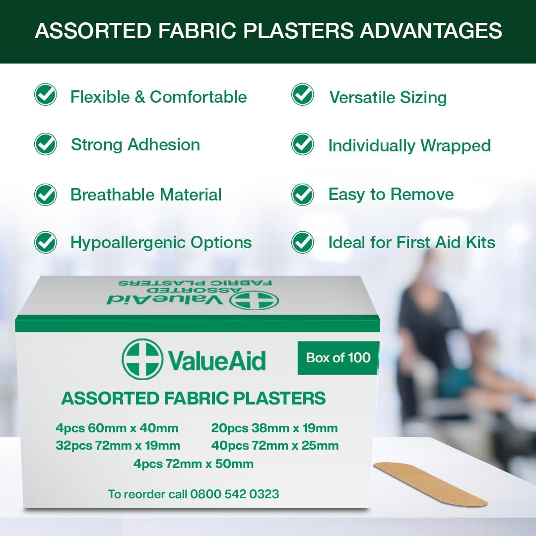 Value Aid Assorted Fabric Plasters -100 Count (Pack of 1)