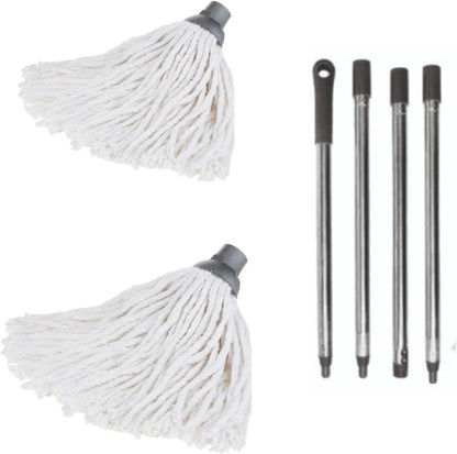 Requisite Needs long cotton floor mop – Looped string mop with detachable head and handle – ergonomic design – lightweight and easy to use – Includes 2 Cotton strings mop heads