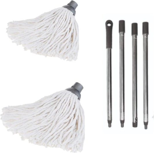 Requisite Needs long cotton floor mop – Looped string mop with detachable head and handle – ergonomic design – lightweight and easy to use – Includes 2 Cotton strings mop heads