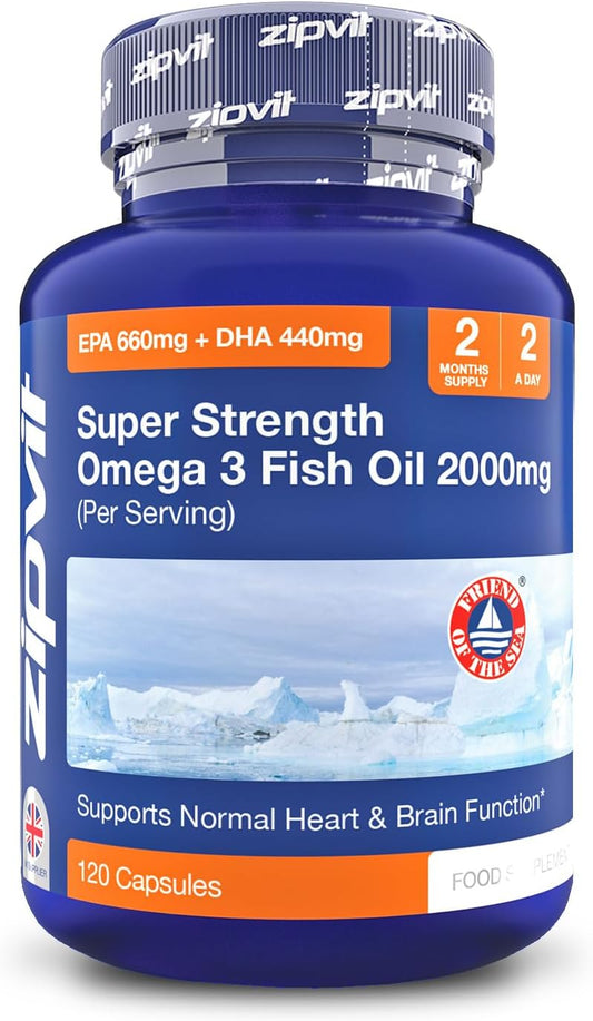 Omega 3 Fish Oil 2000mg – 120 Softgels | Heart, Brain & Eye Support | 2-Month Supply