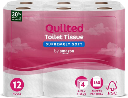 Toilet Tissues, Unscented, 12 Rolls (1 Pack of 12), 160 Sheets per Roll
