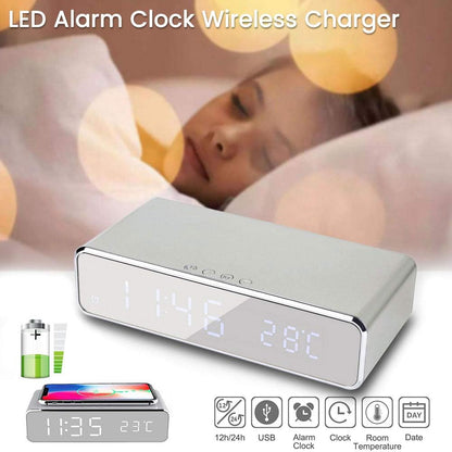 2-in-1 Digital Alarm Clock with Wireless Charging & LED Temp Display – Fast Charger for Heavy Sleepers, Teens, Adults & Kids