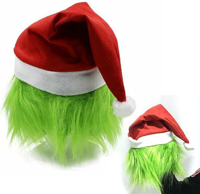 Grinch Mask, Grinch Christmas Decorations, Christmas Mask With Red Hat and Gloves Anime Cosplay, Grinch Costume for Halloween Xmas Funny Carnival Party Full Face Latex Costume Props