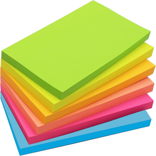 KIFZM Large Sticky Notes 3x5 – 6 Bright Colors, 80 Sheets/Pad for Office & School