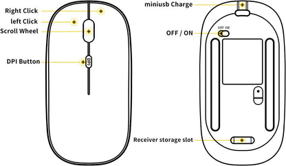 Anmck Wireless Silent Mouse,USB Laptop PC Cordless Rechargeable Slim Mice, 10m Remote Range,1600 DPI 6 Adjustment Levels Noiseless Mini Mouse,Home & Office for Windows