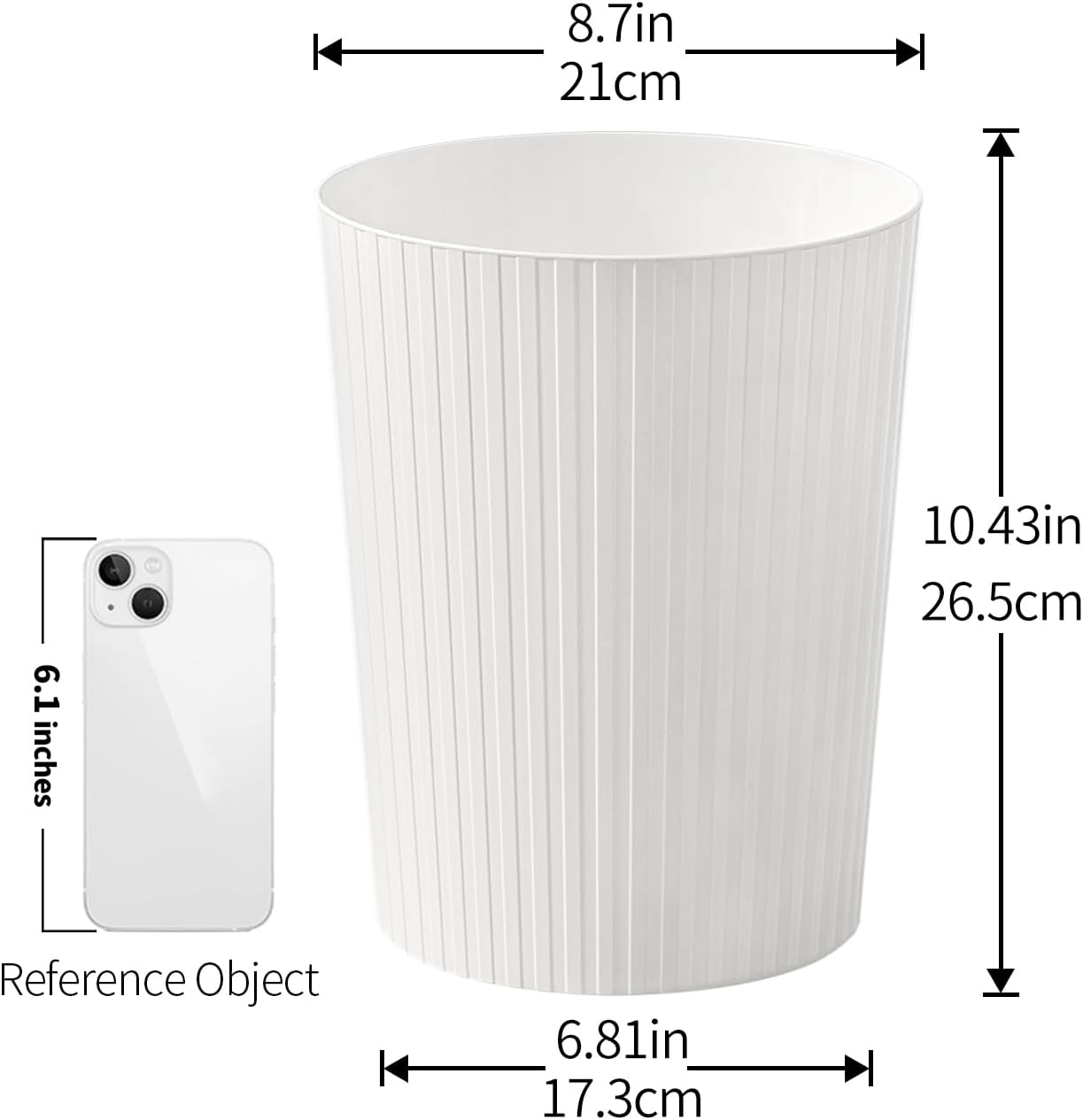 Set of 3 | 7.2L White Plastic Trash Bins for Kitchen, Bedroom & Office – Open Top