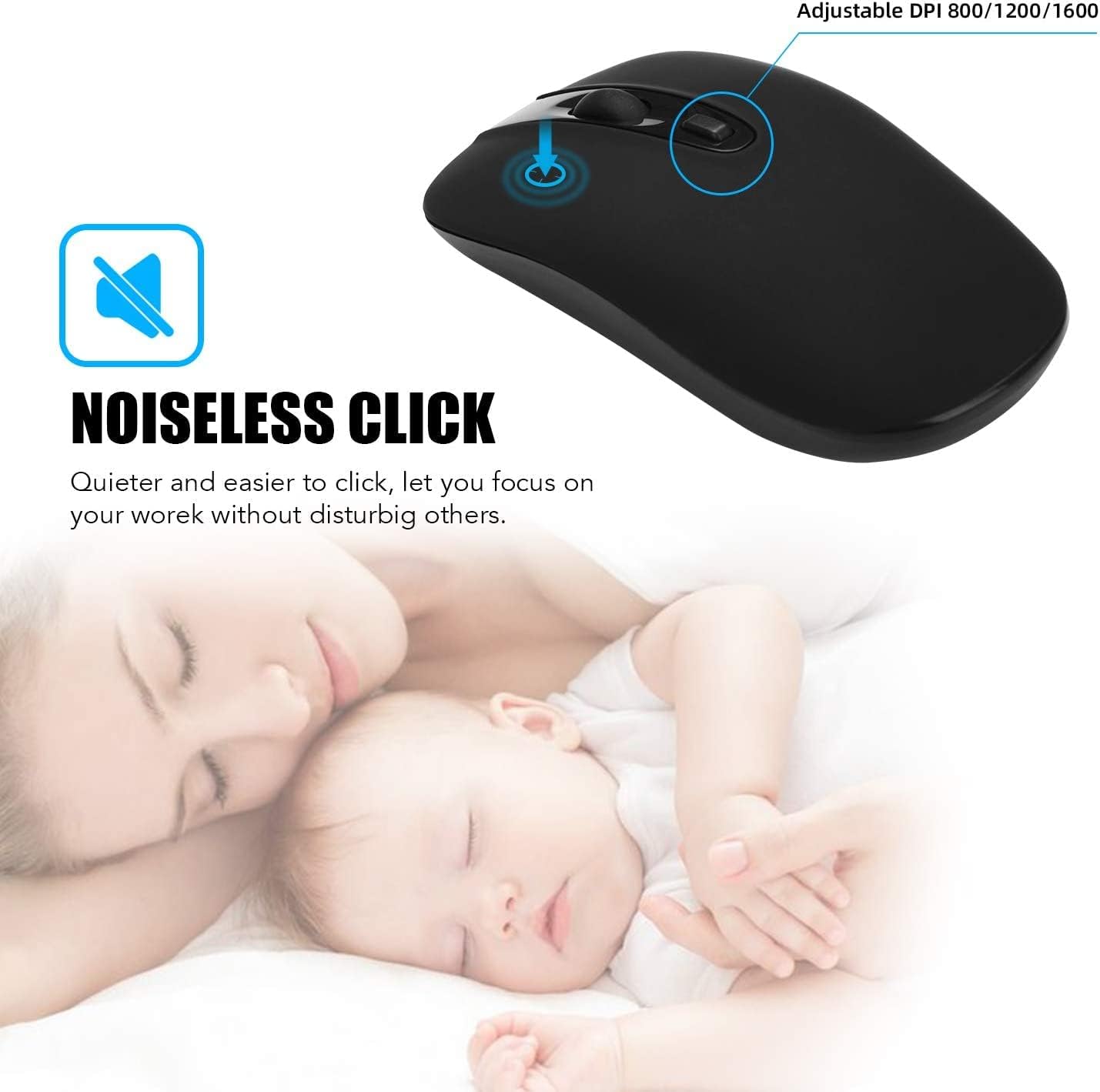 Wireless Mouse, 2.4G Slim Portable Wireless Mouse for Laptop Silent Mouse Ergonomic Cordless Design with USB Nano Receiver Compatible with PC Mac Computer Macbook Notebook (Black)