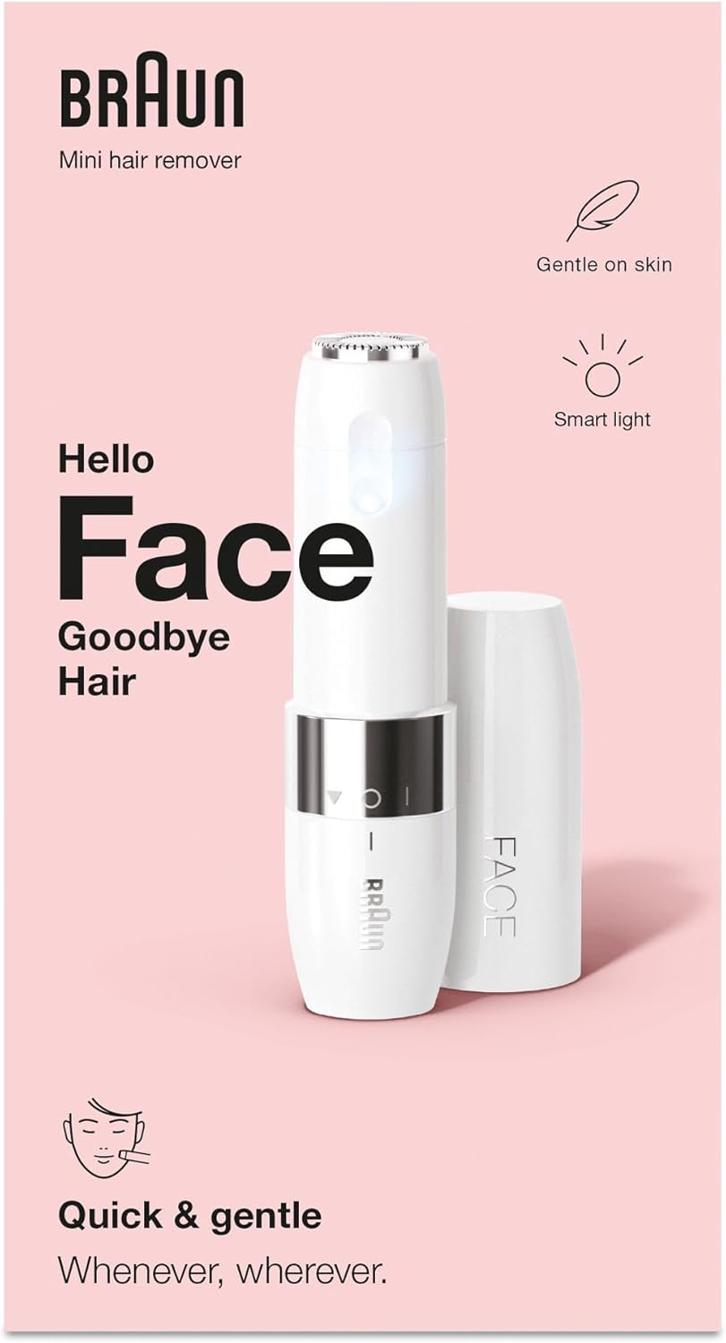 Braun Mini Facial Hair Remover for Women – Portable, Painless, Smart Light, White