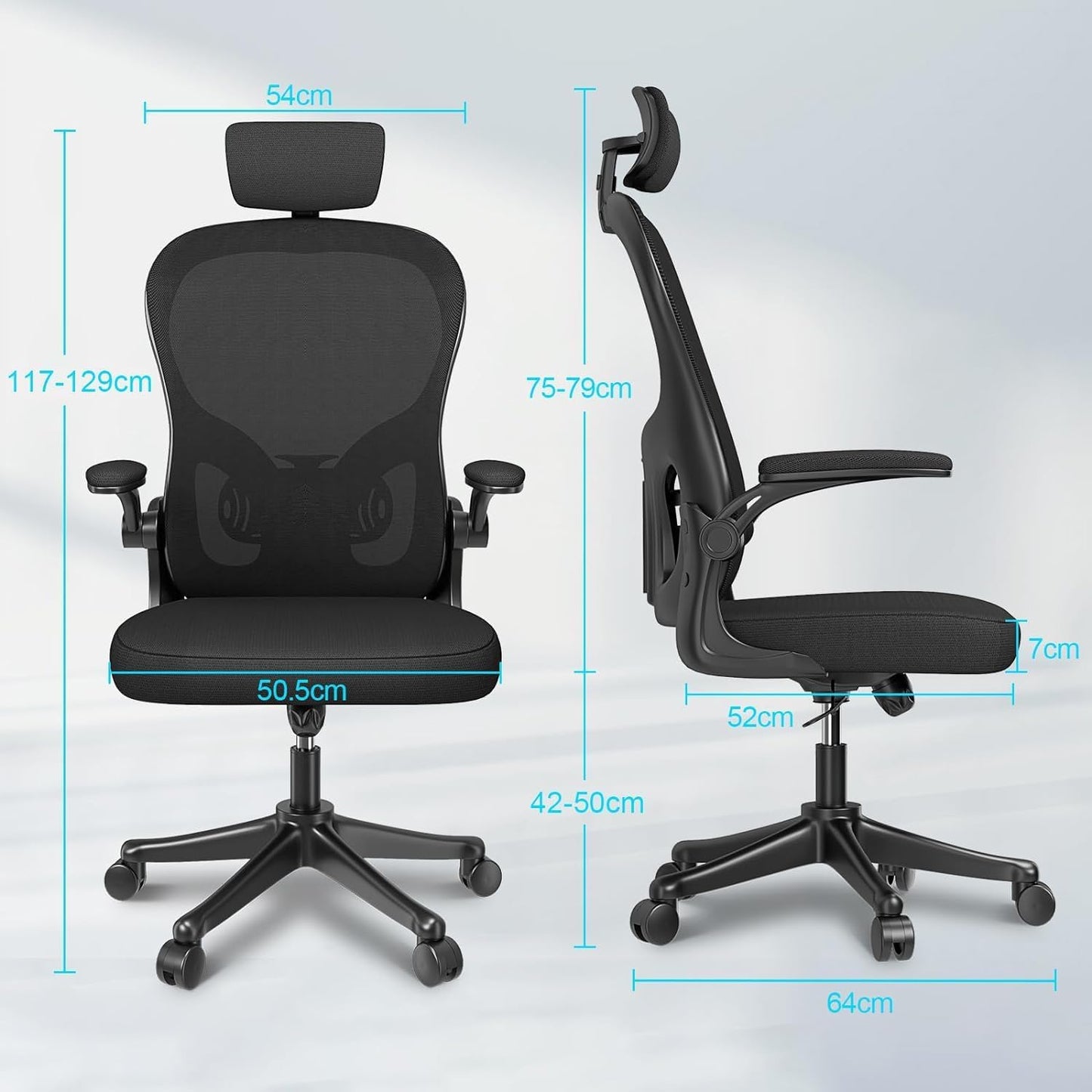 Ergonomic High Back Office Chair with Lumbar Support & Flip-Up Arms for Home Desk
