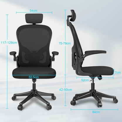 Ergonomic High Back Office Chair with Lumbar Support & Flip-Up Arms for Home Desk