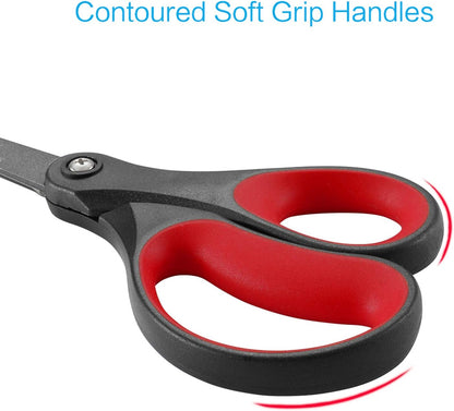 LIVINGO 2 Pack 8" Titanium Non-Stick Scissors, Professional Stainless Steel Comfort Grip, All-Purpose, Straight Office Stationery Craft Paper Fabric Household Sharp Shears Set for DIY(Red/Black)