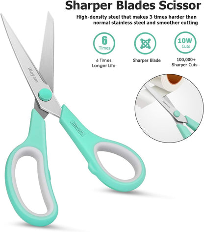 8'' Multipurpose Scissors 3-Pack – Sharp, Heavy Duty for Home, Office, School & Sewing
