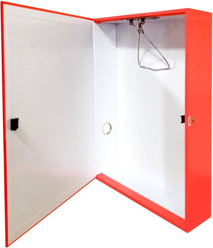 Red Box File with Lock & Ring Pull – 75mm Spine, Office Document Organizer A4/Foolscap