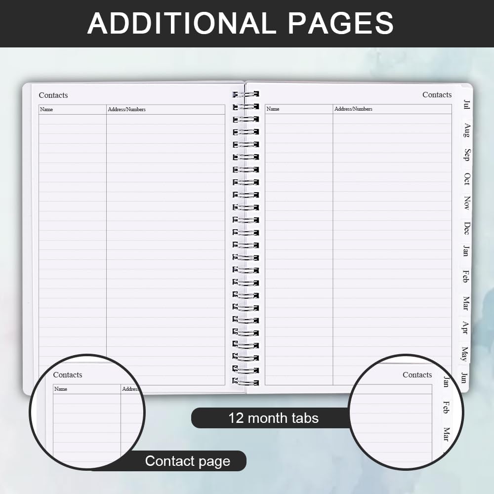 2025-2026 Diary, A5 Weekly Planner with Monthly Tabs, July 2025 - June 2026, Back Pocket, Planner 2025-2026 with Elastic Closure, Flexible Cover, 14.8×21cm, Black