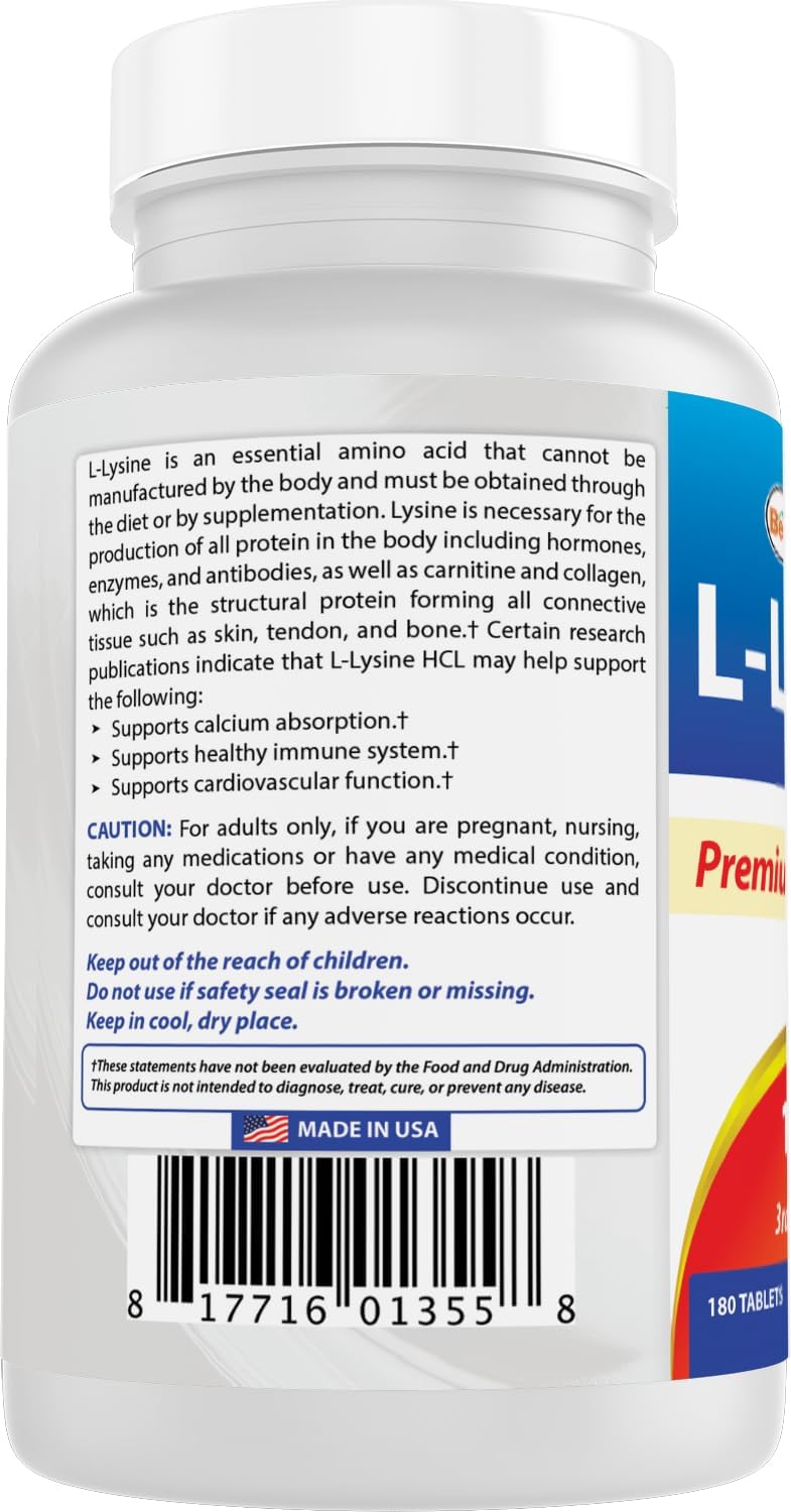 Best Naturals L-Lysine 1000mg – Immune Support Supplement – 180 Tablets