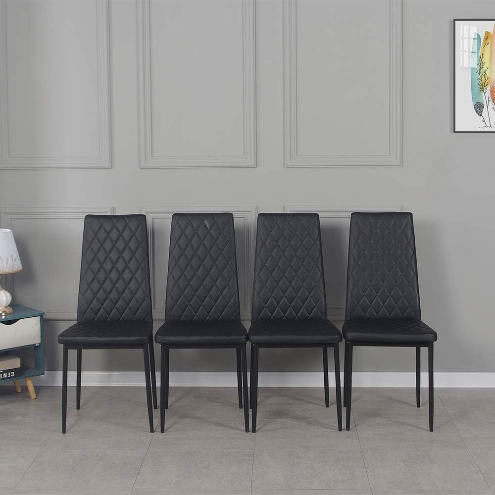 Diamond Dining Chairs,Faux Leather Metal Legs High Back Seat Home Kitchen Dining Room Chairs (8, Black)