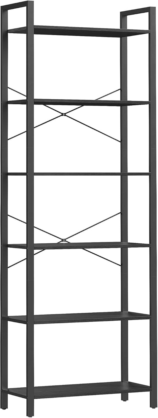 VASAGLE 6-Tier Industrial Bookshelf – Ebony Black Metal Bookcase for Home & Office 30 x 66 x 186 cm