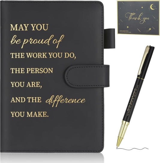 Thank You Gifts Employee Appreciation Gift Inspirational A5 Notebook Pen and Greeting Card Gift Set Friendship Leaving Gifts for Colleagues Women Men Coworker Nurse Teacher Employee (Black)