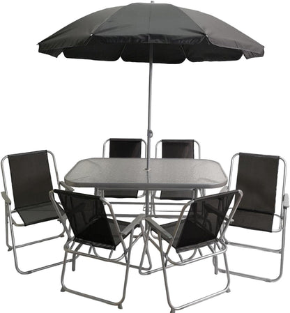 Samuel ALEXANDER 6 Person Garden Furniture Sets With Parasol Patio Dining Table And Chairs Set, Includes 6 Chairs, Table and Parasol