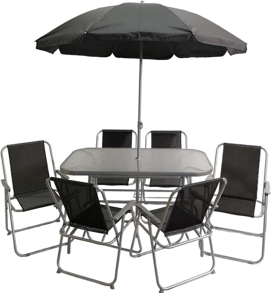 Samuel ALEXANDER 6 Person Garden Furniture Sets With Parasol Patio Dining Table And Chairs Set, Includes 6 Chairs, Table and Parasol