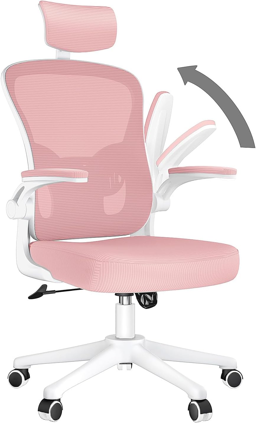 Ergonomic High Back Office Chair with Lumbar Support & Flip-Up Arms for Home Desk