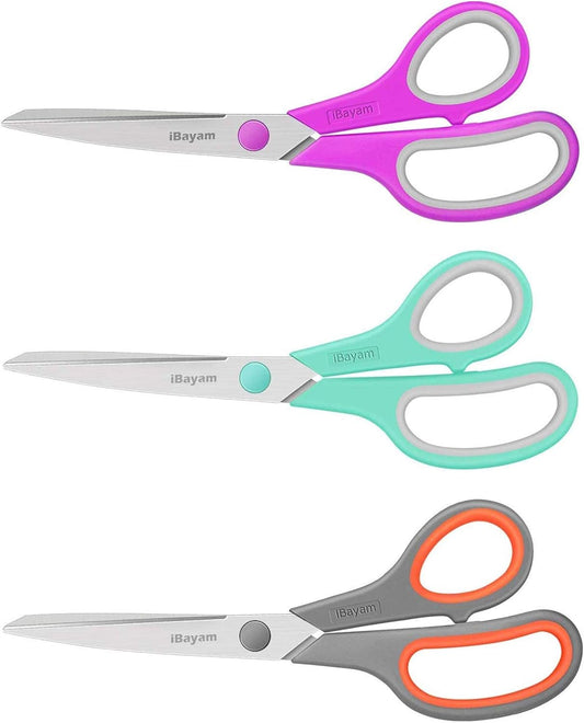 8'' Multipurpose Scissors 3-Pack – Sharp, Heavy Duty for Home, Office, School & Sewing