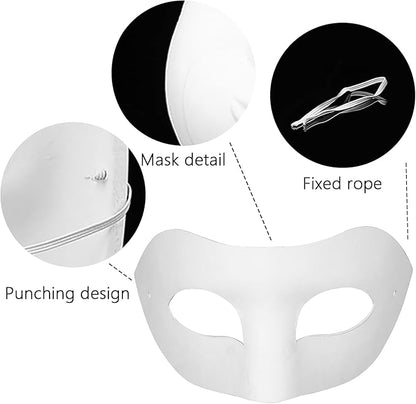 30Pcs White Paper Mache Masks, DIY Paintable Art Cosplay Masks Half Face Party Craft Blank Paper Mask (6 Styles)