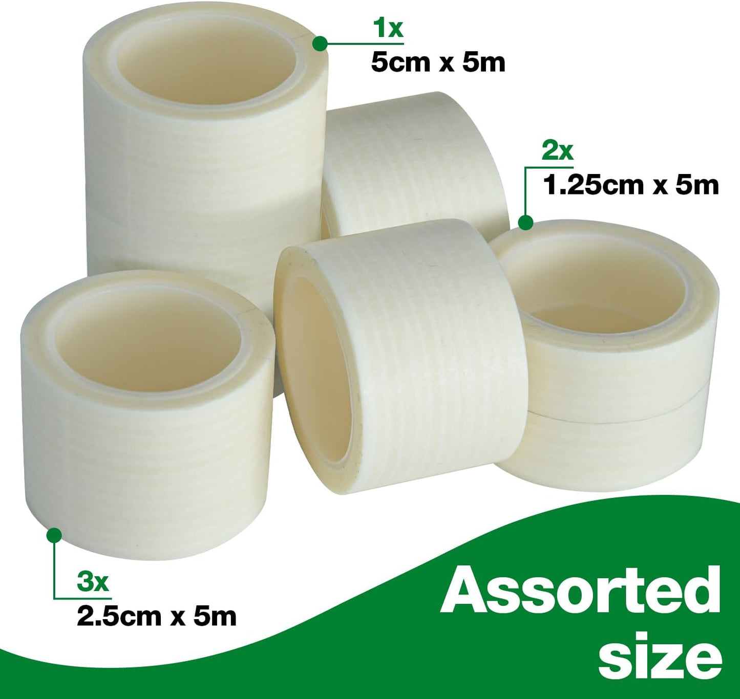 HypaCover Assorted Microporous Medical Tape,Hypoallergenic,Pack of 6 - Surgical Tape Suitable for Securing Dressings and Bandages, Sports Taping, Covering Earrings and Labelling