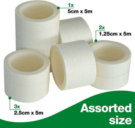 HypaCover Assorted Microporous Medical Tape,Hypoallergenic,Pack of 6 - Surgical Tape Suitable for Securing Dressings and Bandages, Sports Taping, Covering Earrings and Labelling