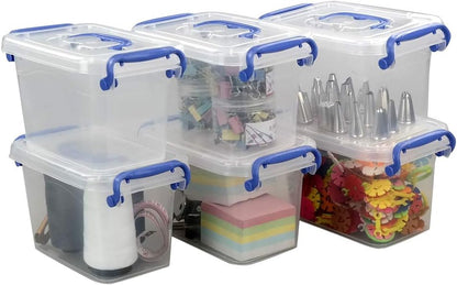 Mini Storage Boxes with Lids, 1.8 L Plastic Transparent Boxes Set of 6