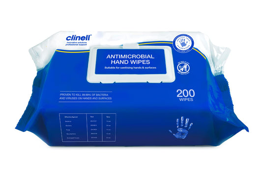 Clinell Antimicrobial Hand Wipes Pack of 1 200 Wipes Antibacterial Dermatologically Tested