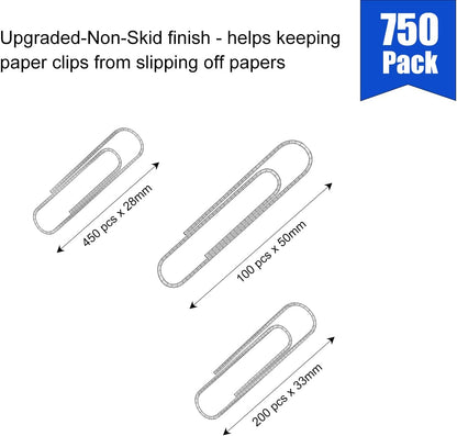 JIKIOU Paper Clips Assortment – 750 Count Box, Includes Small (28mm), Medium (33mm), and Large (50mm) Sizes