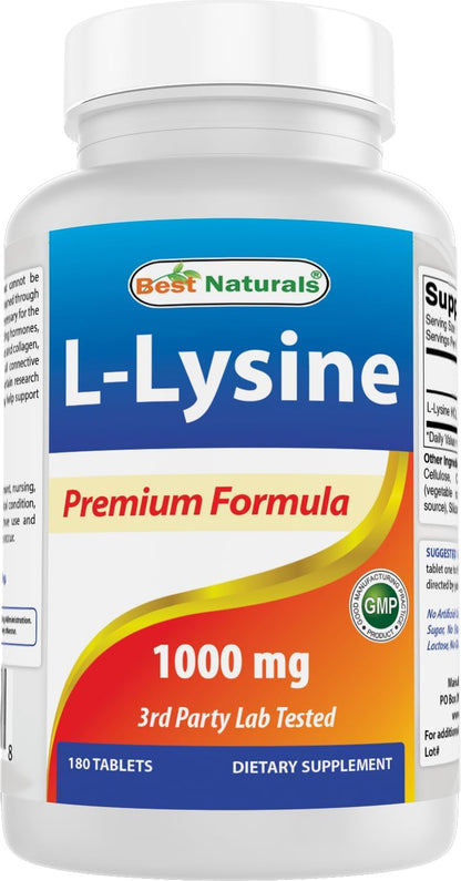 Best Naturals L-Lysine 1000mg – Immune Support Supplement – 180 Tablets