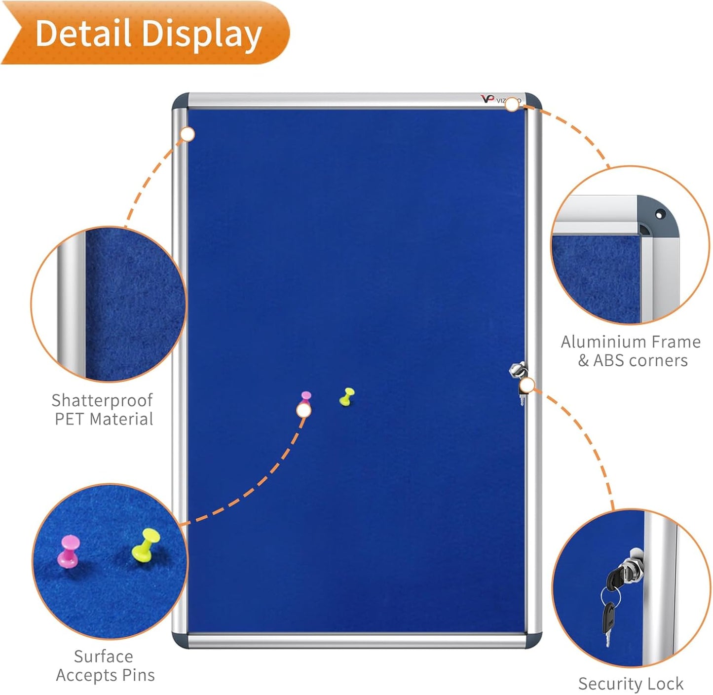 Viz-Pro Indoor Tamperproof Lockable Noticeboard 900X600mm