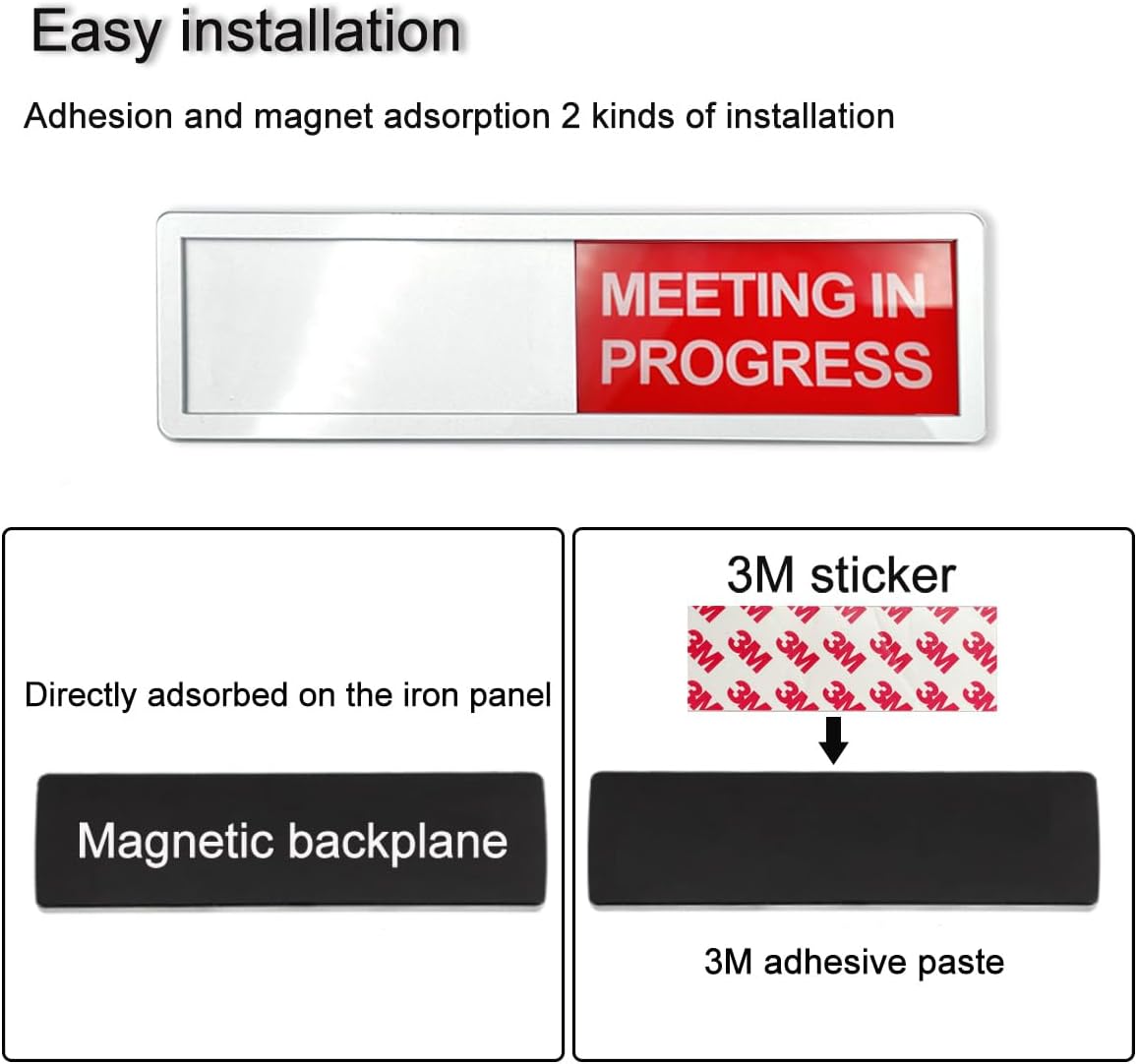 LICQIC Privacy Sign, VACANT/MEETING IN PROGRESS - Sliding Door Sign for Home Office Restroom Conference, Silver