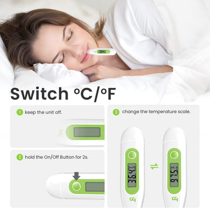Digital Oral Thermometer for Adults & Kids – Fast, Accurate & Fever Indicator - Green