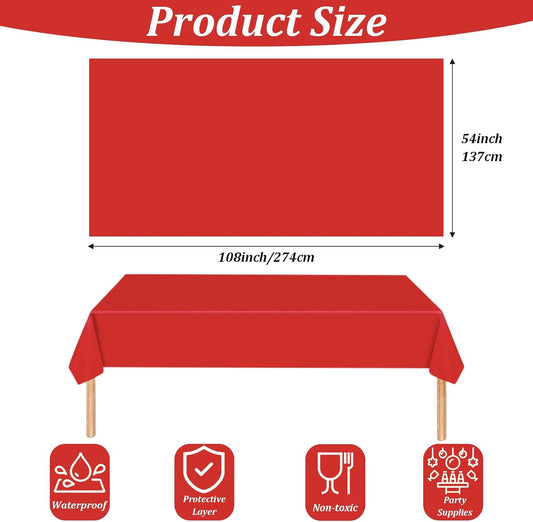 POPOYU Red TableCloth Table Covers 54 x 108 Inch Rectangle Party Tablecloth Red Plastic Table Cloths for Tables Indoor or Outdoor Birthday Party, Wedding, Reception, Baby Showers