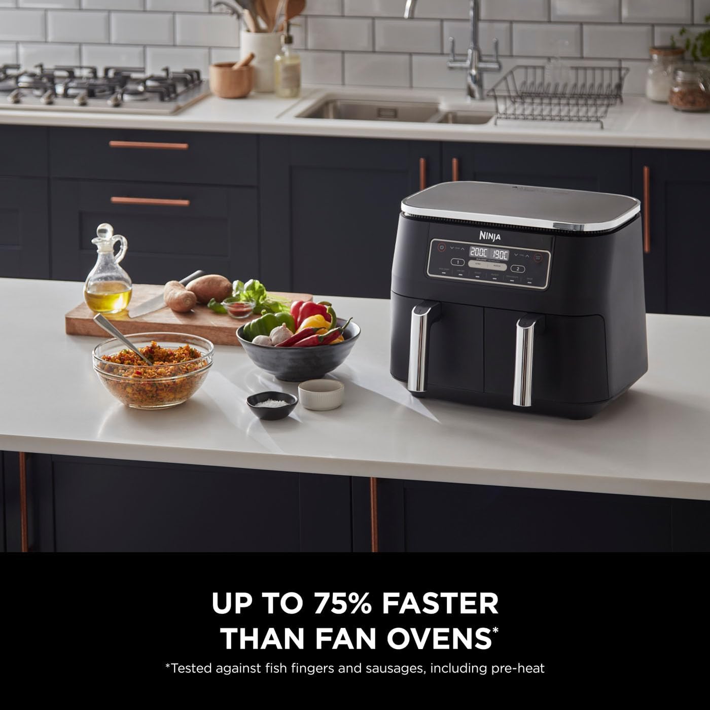Ninja Dual Zone Air Fryer 7.6L – 6-in-1, No Oil, 2 Drawer, Non-Stick, AF300UK