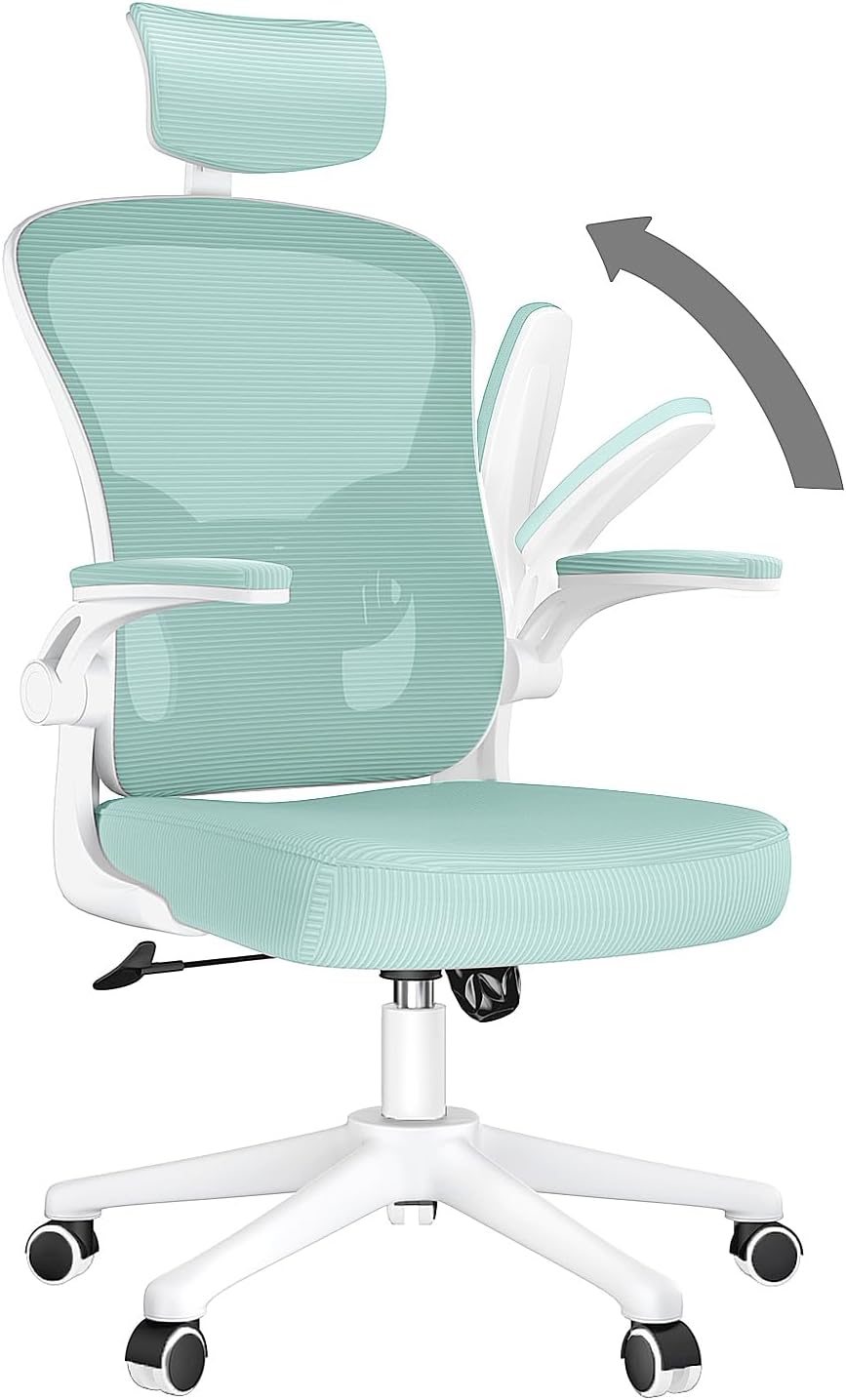 Ergonomic High Back Office Chair with Lumbar Support & Flip-Up Arms for Home Desk