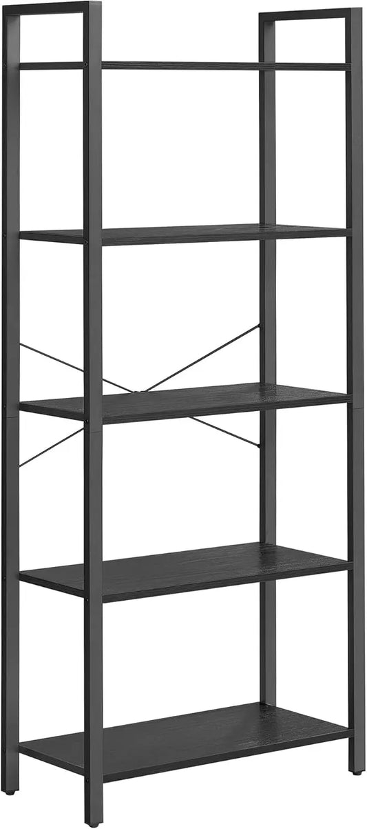 VASAGLE 5-Tier Industrial Bookshelf – Modern Bookcase for Office, Living Room, Bedroom – Ebony & Ink Black Shelving Unit, 30x66x153 cm, Durable & Stylish Storage