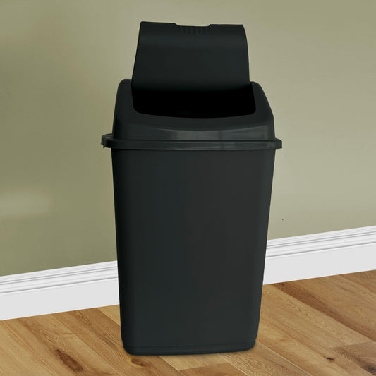 60L Large Black Swing Bin – Durable Plastic Dustbin for Kitchen & Home Waste
