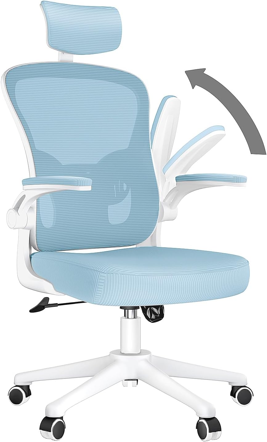 Ergonomic High Back Office Chair with Lumbar Support & Flip-Up Arms for Home Desk