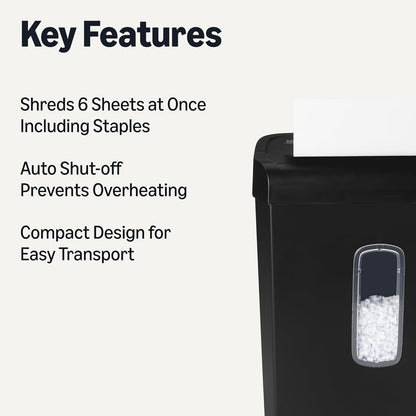 Amazon Basics 6-Sheet Cross-Cut Paper Shredder and Credit Card Shredder, 14L, Black