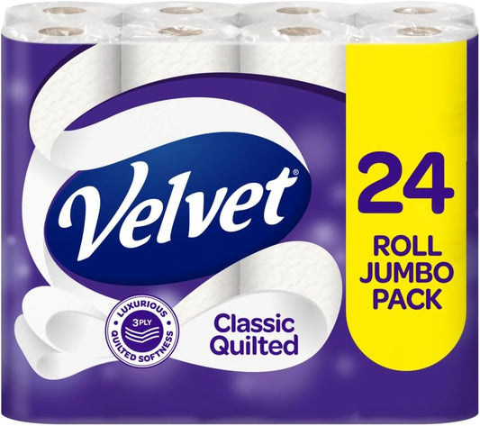 Velvet 3-Ply Toilet Paper 24 Rolls – Ultra Soft, Strong & Absorbent Bulk Pack