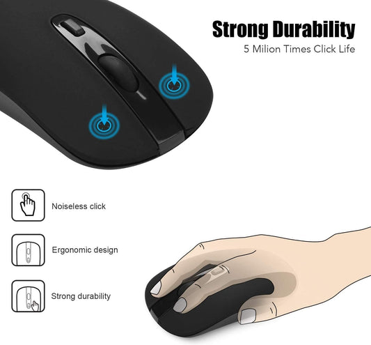 Wireless Mouse, 2.4G Slim Portable Wireless Mouse for Laptop Silent Mouse Ergonomic Cordless Design with USB Nano Receiver Compatible with PC Mac Computer Macbook Notebook (Black)